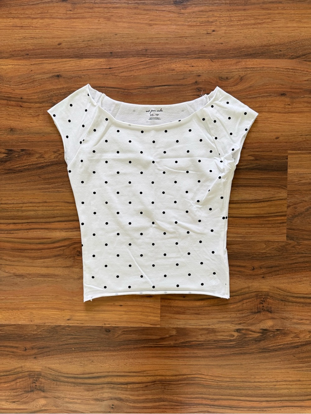 NWOT Polka Dot Out From Under Cotton Compression Boatneck Cropped Tee